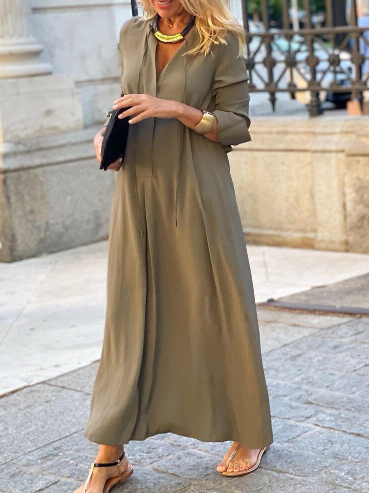 Women's Dresses Solid Lapel Long Sleeve Casual Dress