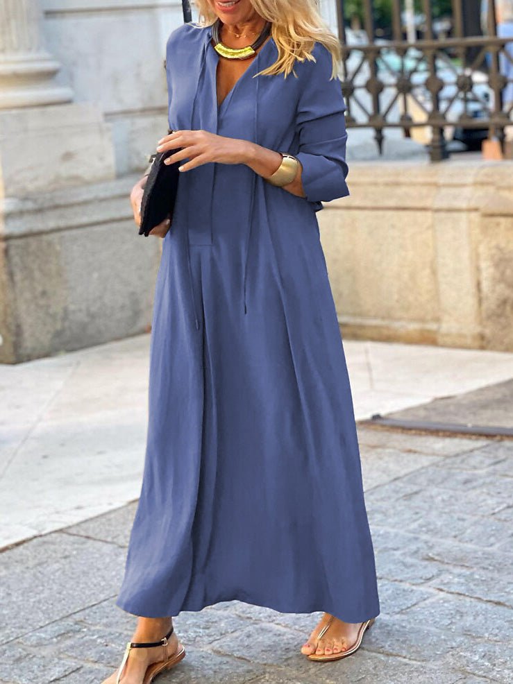 Women's Dresses Solid Lapel Long Sleeve Casual Dress