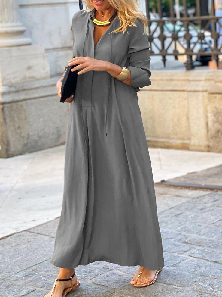 Women's Dresses Solid Lapel Long Sleeve Casual Dress