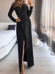 Women's Dresses Solid Long Sleeve Slit Slim Dress
