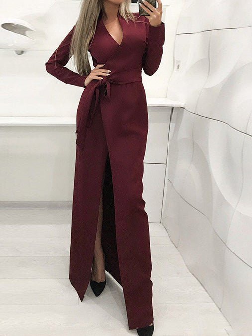 Women's Dresses Solid Long Sleeve Slit Slim Dress