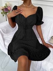 Women's Dresses Solid Polka Dot Ruffle Short Sleeve Dress