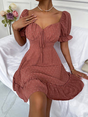 Women's Dresses Solid Polka Dot Ruffle Short Sleeve Dress