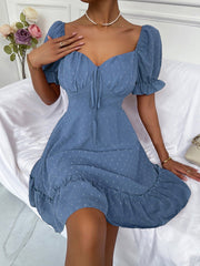 Women's Dresses Solid Polka Dot Ruffle Short Sleeve Dress