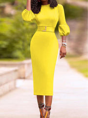 Women's Dresses Solid Round Neck 3/4 Sleeve Slim Fit Dress