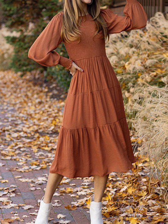 Women's Dresses Solid Round Neck Balloon Sleeve Dress