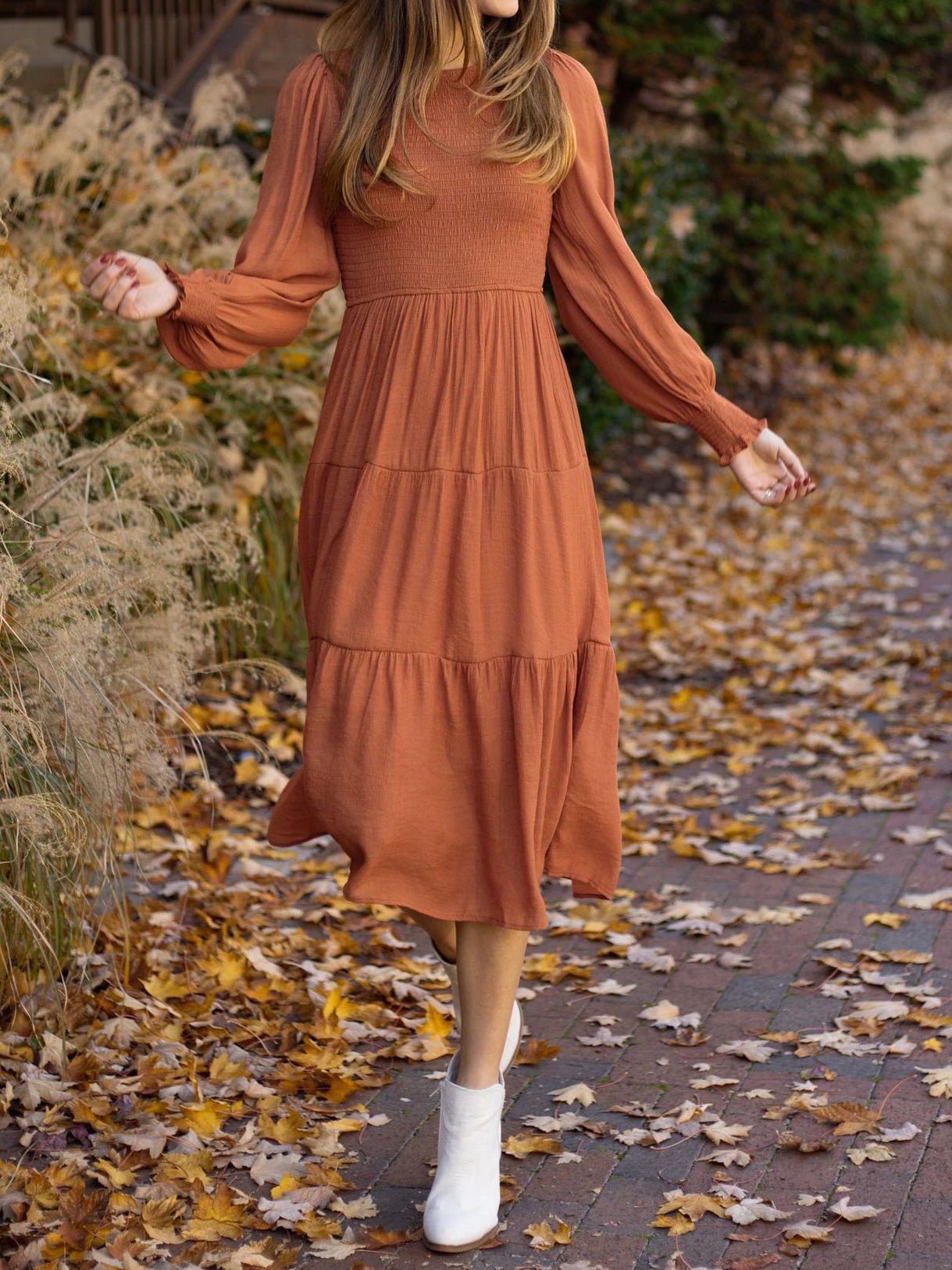 Women's Dresses Solid Round Neck Balloon Sleeve Dress