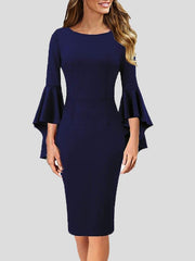Women's Dresses Solid Ruffle Sleeve Slim Fit Dress