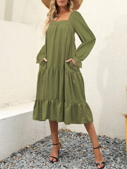 Women's Dresses Solid Square Neck Long Sleeve Swing Dress