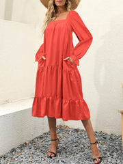 Women's Dresses Solid Square Neck Long Sleeve Swing Dress