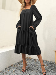 Women's Dresses Solid Square Neck Long Sleeve Swing Dress