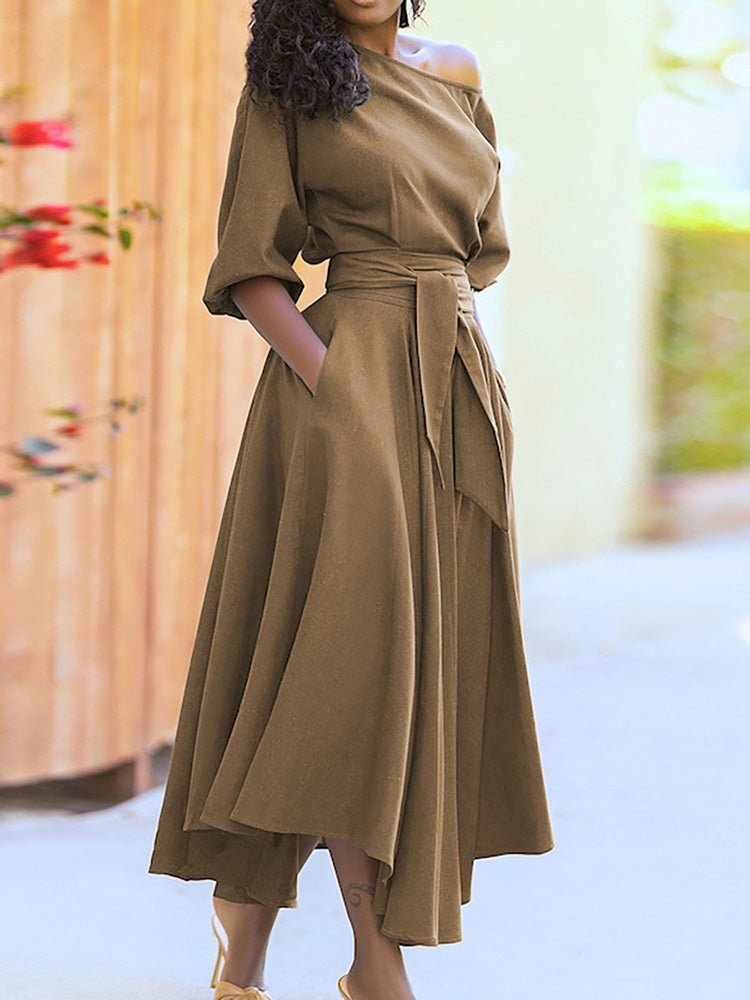 Women's Dresses Solid Tie Pocket Long Sleeve Dress