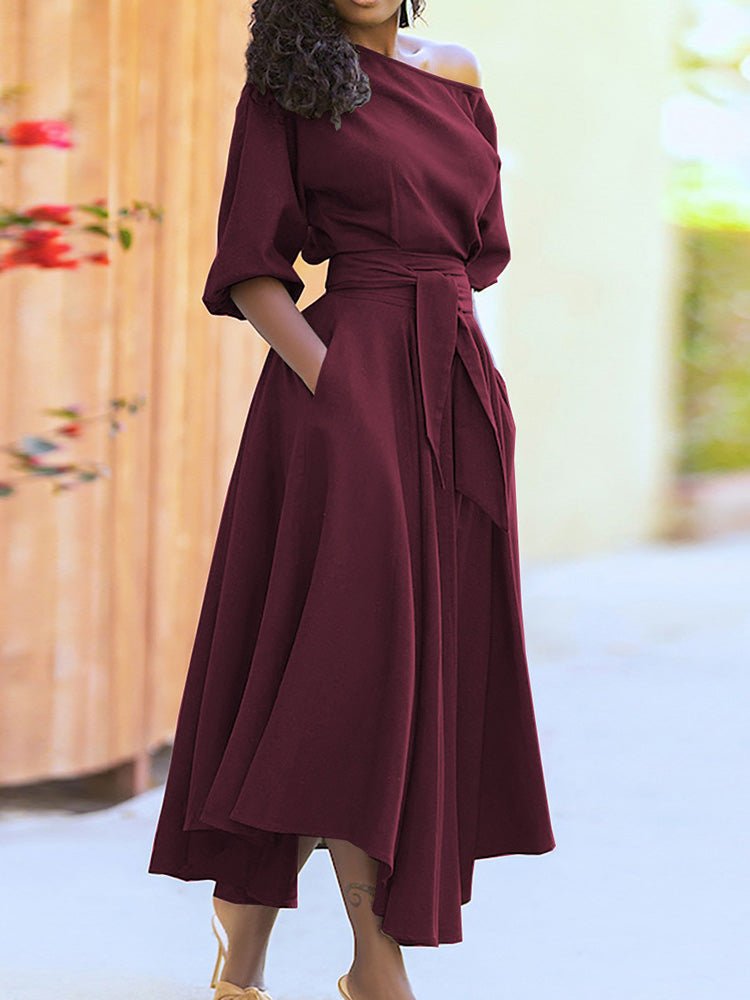 Women's Dresses Solid Tie Pocket Long Sleeve Dress