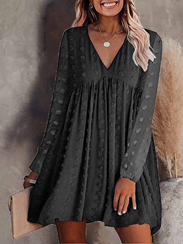 Women's Dresses Solid V-Neck Chiffon Long Sleeve Dress