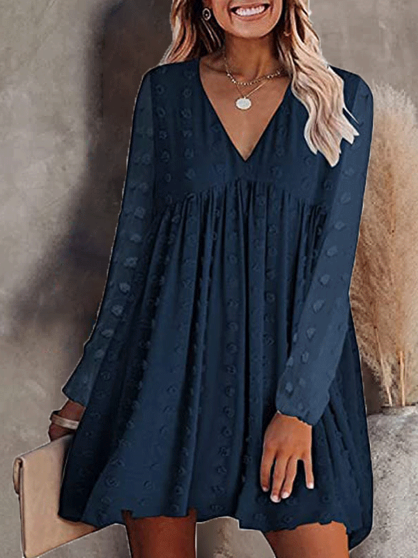 Women's Dresses Solid V-Neck Chiffon Long Sleeve Dress