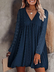 Women's Dresses Solid V-Neck Chiffon Long Sleeve Dress