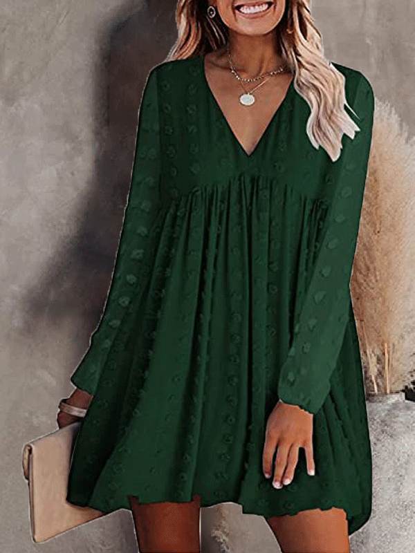 Women's Dresses Solid V-Neck Chiffon Long Sleeve Dress