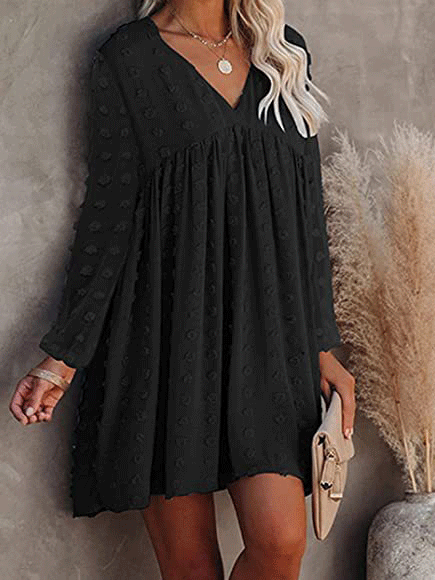 Women's Dresses Solid V-Neck Chiffon Long Sleeve Dress