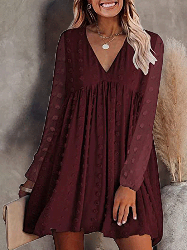 Women's Dresses Solid V-Neck Chiffon Long Sleeve Dress