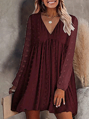 Women's Dresses Solid V-Neck Chiffon Long Sleeve Dress