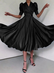 Women's Dresses Solid V-Neck Short Sleeve Slit Dress