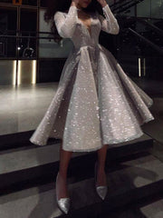 Women's Dresses Sparkling V-Neck Long Sleeve Dress