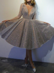 Women's Dresses Sparkling V-Neck Long Sleeve Dress