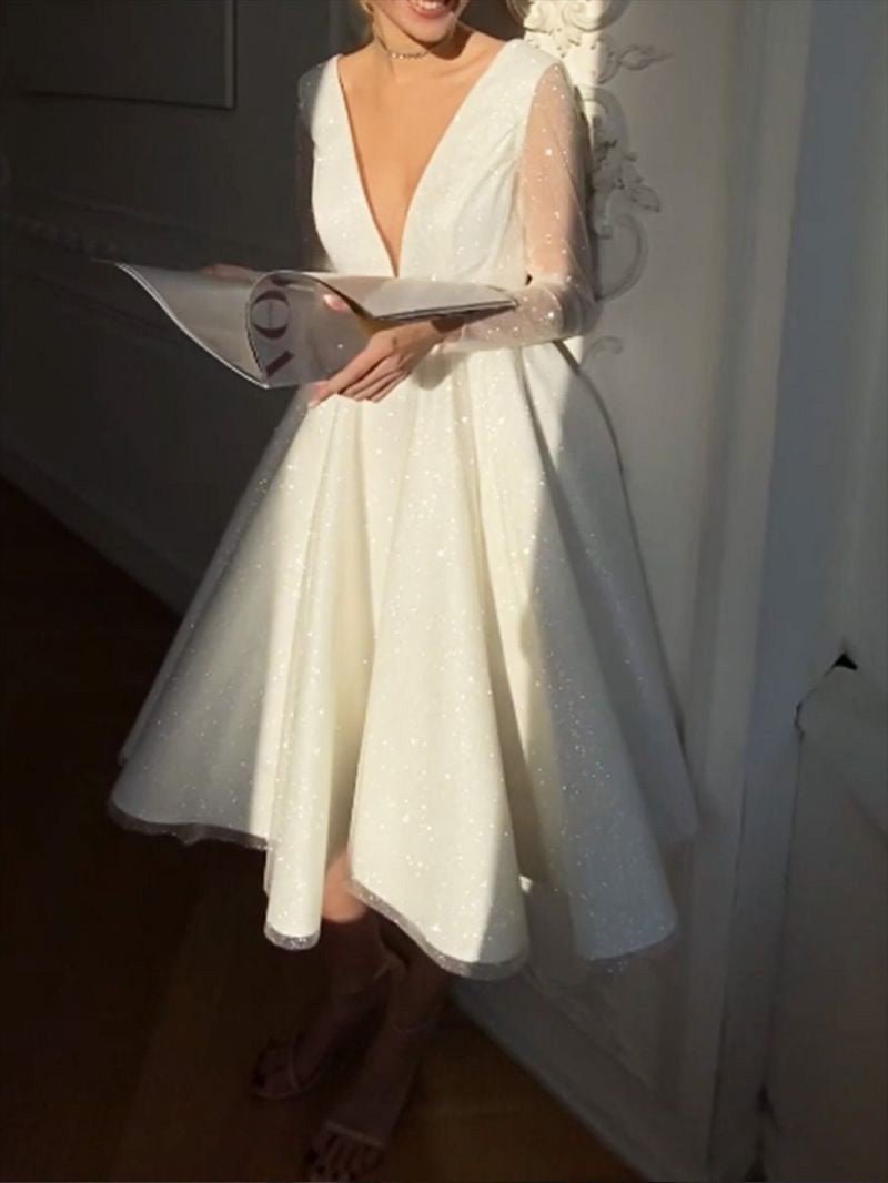 Women's Dresses Sparkling V-Neck Long Sleeve Dress