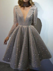 Women's Dresses Sparkling V-Neck Long Sleeve Dress