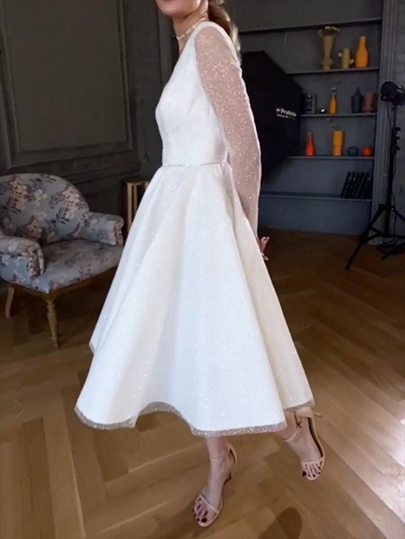 Women's Dresses Sparkling V-Neck Long Sleeve Dress