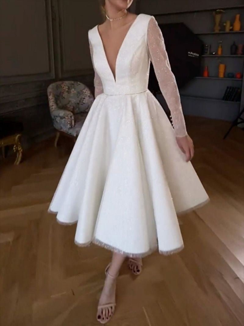 Women's Dresses Sparkling V-Neck Long Sleeve Dress