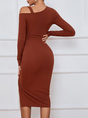 Women's Dresses Split Off Shoulder Sexy Long Sleeve Midi Dress