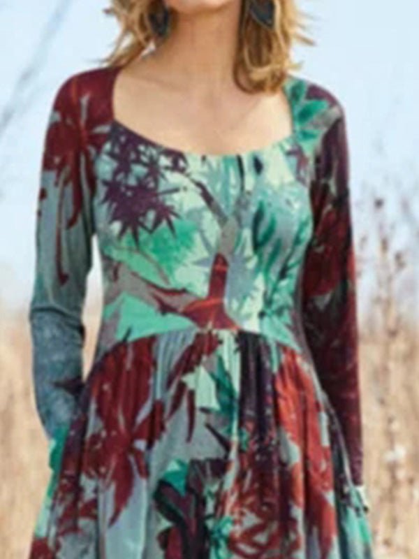 Women's Dresses Square Neck Long Sleeve Print Dress