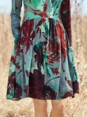 Women's Dresses Square Neck Long Sleeve Print Dress