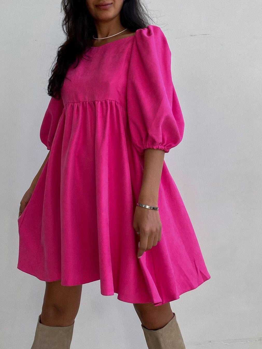 Women's Dresses Square Neck Puff Sleeve Mini Dress