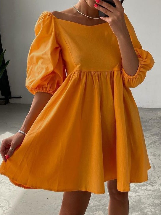 Women's Dresses Square Neck Puff Sleeve Mini Dress