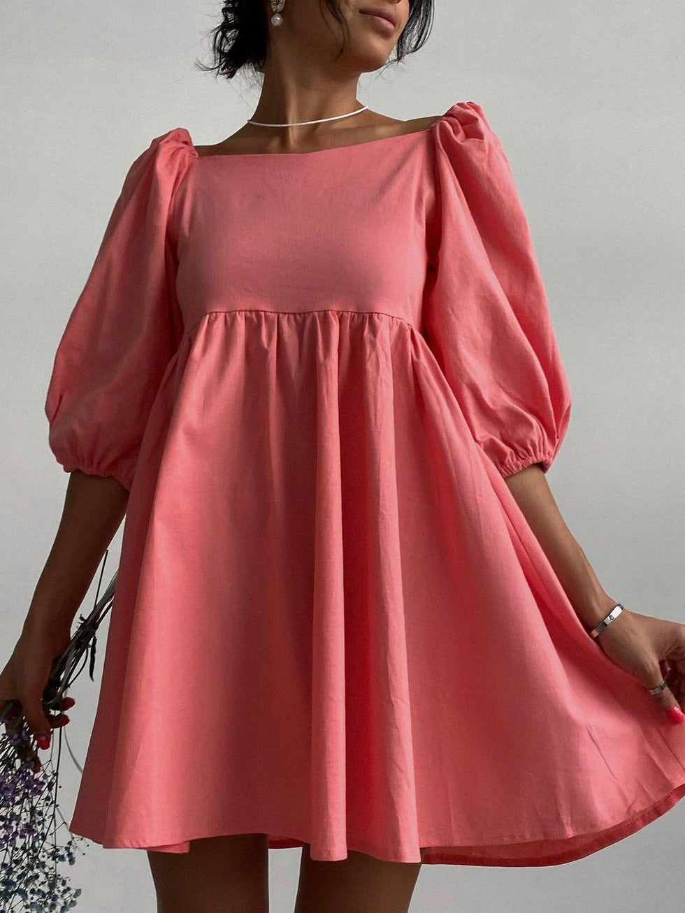 Women's Dresses Square Neck Puff Sleeve Mini Dress