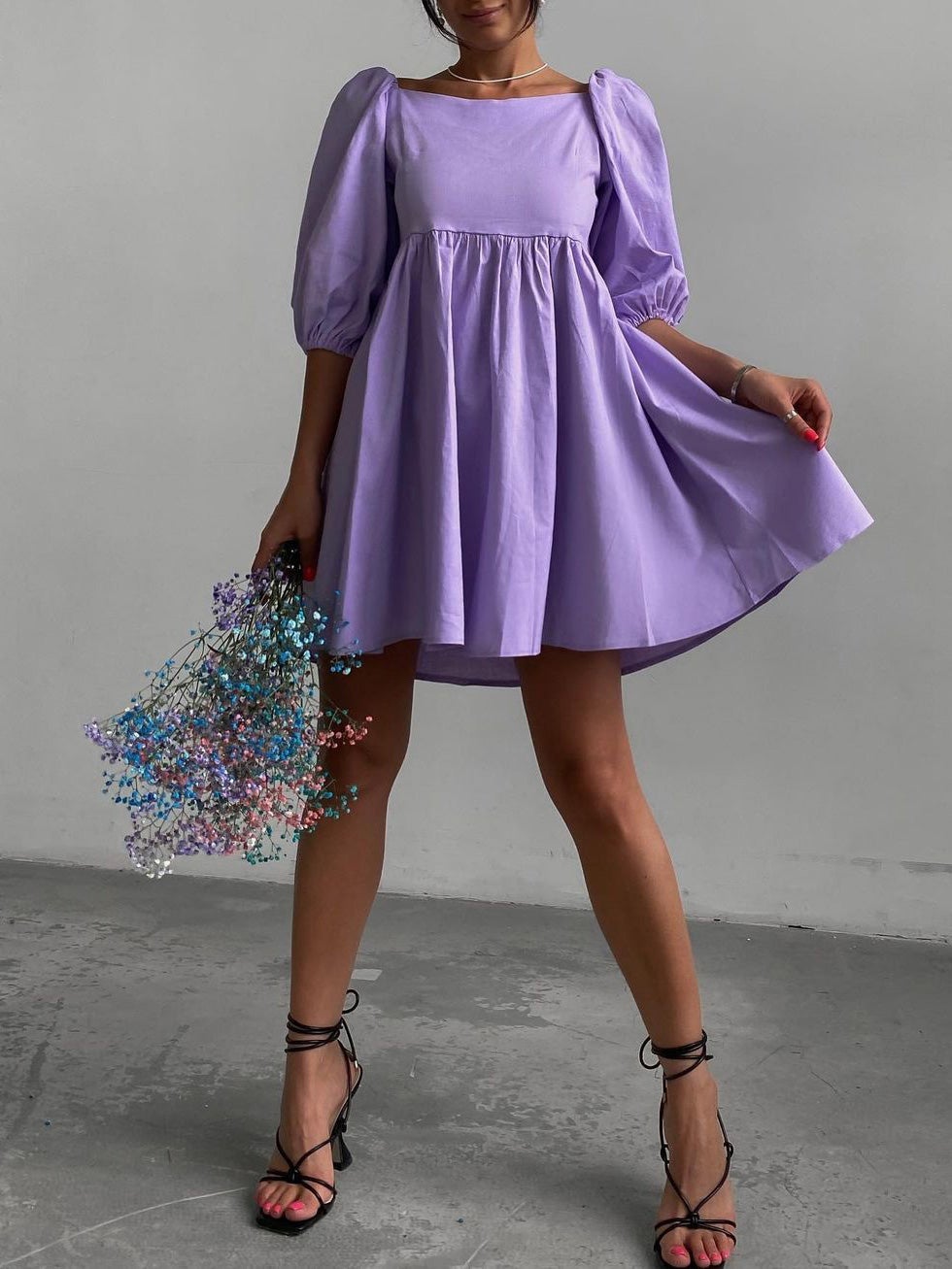 Women's Dresses Square Neck Puff Sleeve Mini Dress