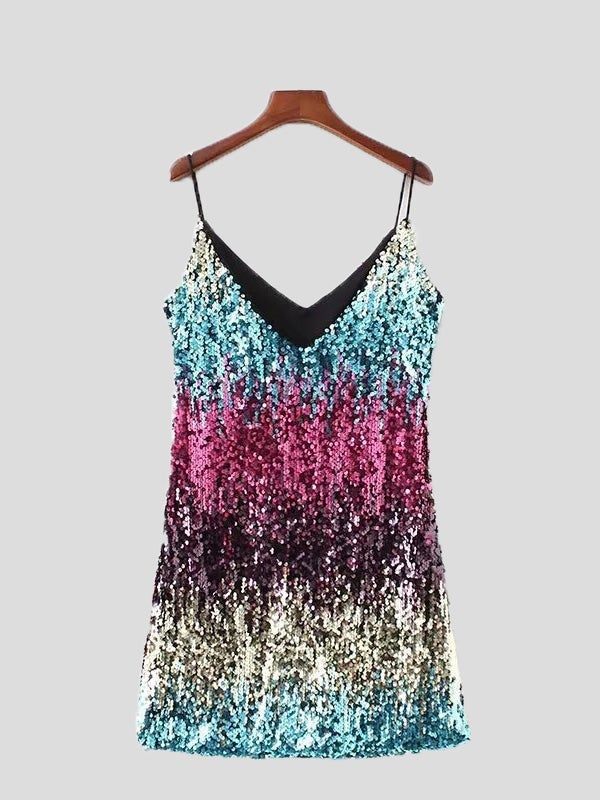 Women's Dresses Strap Sequined V-Neck Mini Dress