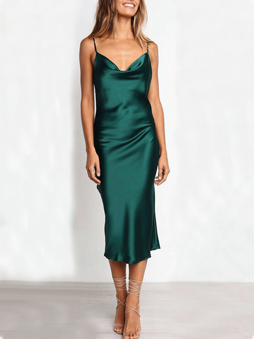 Women's Dresses Strap Solid Slim Midi Dress