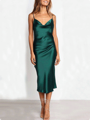 Women's Dresses Strap Solid Slim Midi Dress