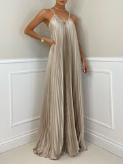 Women's Dresses Suspender Halterneck Pleated Sleeveless Dress