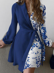 Women's Dresses Temperament V-Neck Tie Long Sleeve Mini Dress