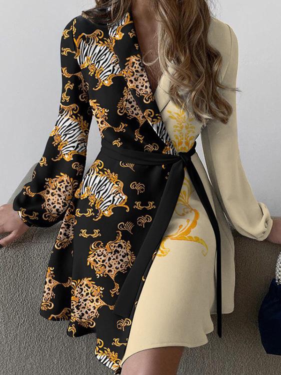 Women's Dresses Temperament V-Neck Tie Long Sleeve Mini Dress