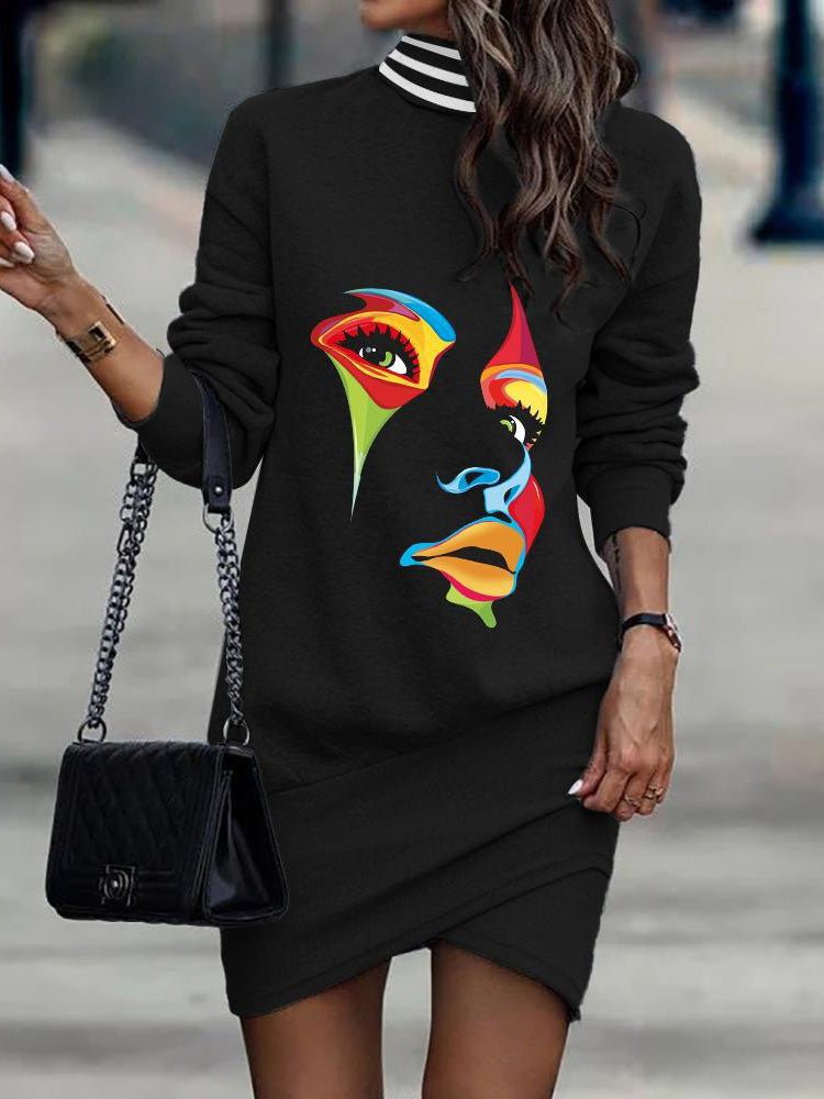 Women's Dresses Turtleneck Long Sleeve Print Dress