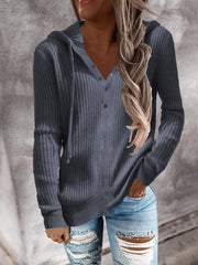 Women's Hoodies Solid Knitted Stripe Open Collar Hoodie