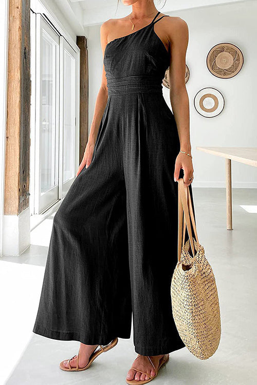 One Shoulder Straps Wide Leg Jumpsuits