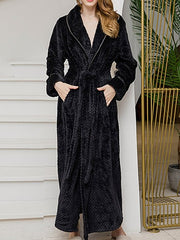 Women's Pajamas Solid Flannel Lapel Tie Pajama