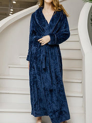 Women's Pajamas Solid Flannel Lapel Tie Pajama