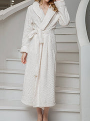 Women's Pajamas Solid Flannel Lapel Tie Pajama